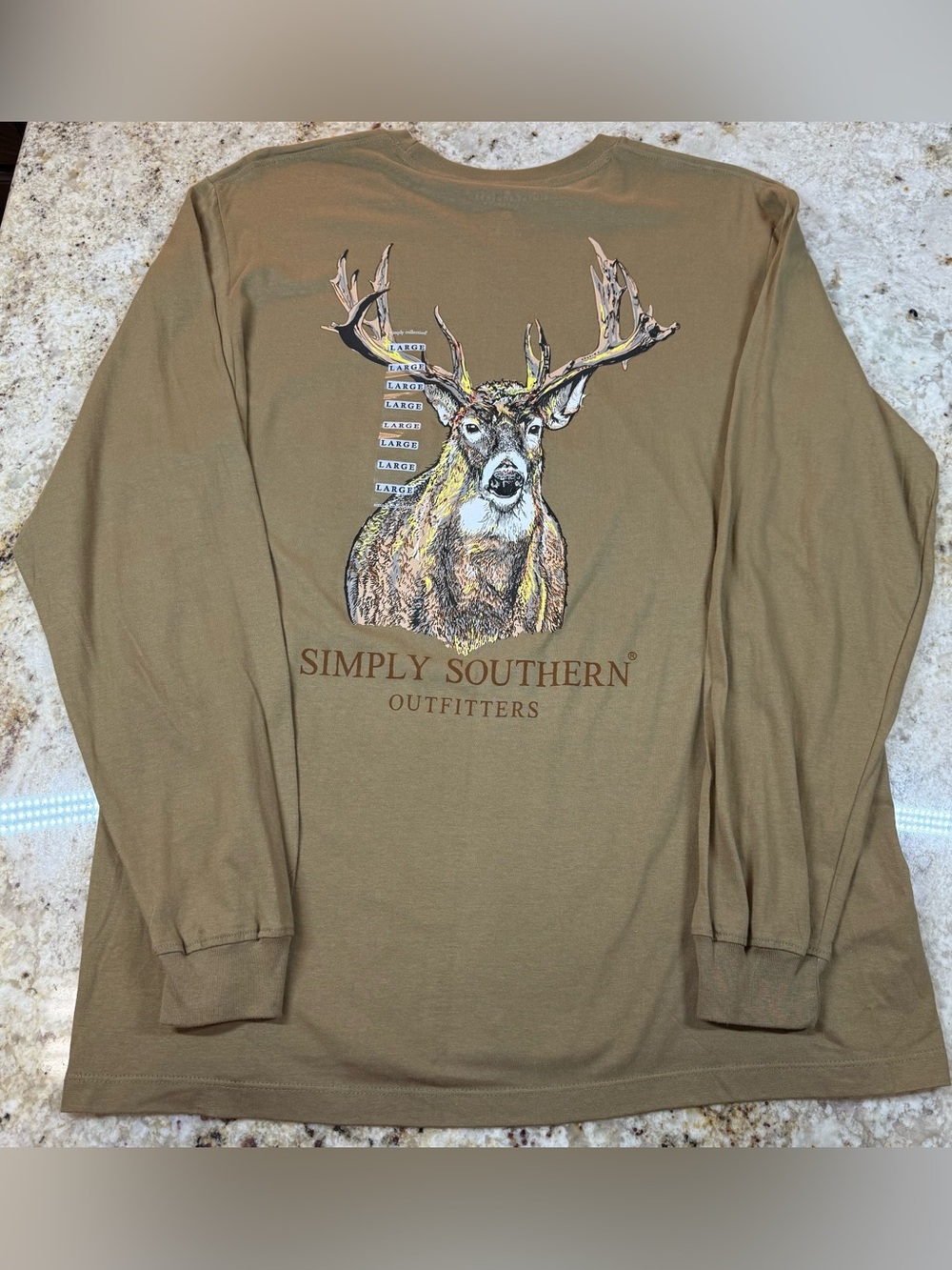 Simply Southern Mens Large Long Sleeve Graphic Tee Deer Buck Tulepo Tan NWT